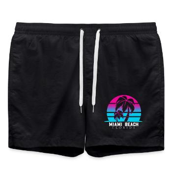 Miami Beach Palmen Sonnenuntergang Retro - Badeshorts - Schwarz - Vorne - AI Model Male 185 light (185cm)