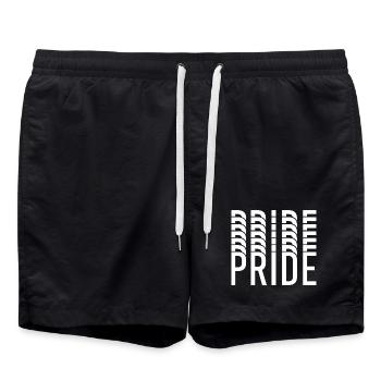 Pride-Typografie in Farbclustern - Badeshorts - Schwarz - Vorne - AI Model Male 185 light (185cm)