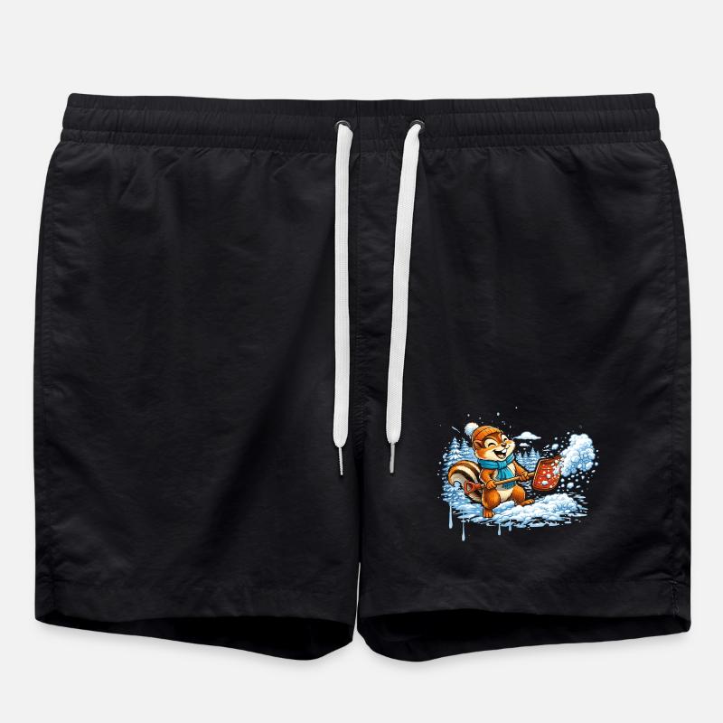 Streifenhörnchen beim Schneeschippen – Winterspaß - Badeshorts - Schwarz