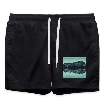 Retro Pixel Art Mountain Lake - Badeshorts - Schwarz - Vorne - AI Model Male 185 light (185cm)