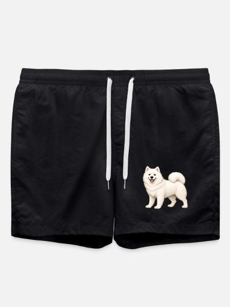 White Furry Samoyed - Swim Trunks - black