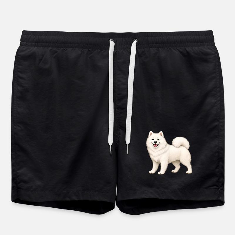White Furry Samoyed - Swim Trunks - black