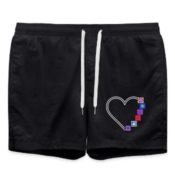Quilt-Leidenschaft | Herzen und Flickwerkblöcke - Badeshorts - Schwarz - Vorne - AI Model Male 185 light (185cm)