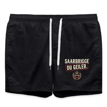 Saarbrigge Du Geiler Stadt Spruch Saarländer - Badeshorts - Schwarz - Vorne - AI Model Male 185 light (185cm)