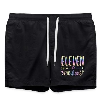 Eleven & Fabulous Rainbow Script - Swim Trunks - black - Front - AI Model Male 185 light (185cm)