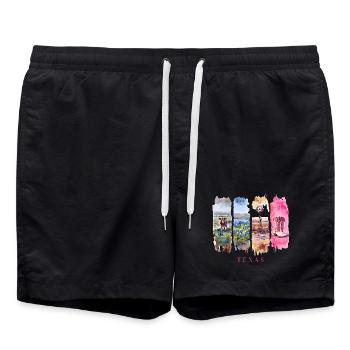 Texas Travel – Longhorn & Cowboy Spirit - Badeshorts - Schwarz - Vorne - AI Model Male 185 light (185cm)
