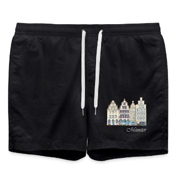 Münster Prinzipalmarkt, Häuserzeile, Deutschland - Badeshorts - Schwarz - Vorne - AI Model Male 185 light (185cm)