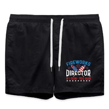 Feuerwerksdirektor, wenn ich Humor USA leite, - Badeshorts - Schwarz - Vorne - AI Model Male 185 light (185cm)