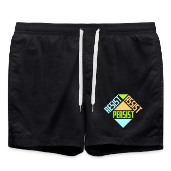 Resist Assist Persist Aktivismus Motivation Logo - Badeshorts - Schwarz - Vorne - AI Model Male 185 light (185cm)