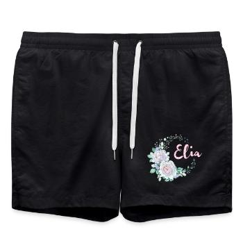 Elia Flower Wreath in Watercolor - Swim Trunks - black - Front - AI Model Male 185 light (185cm)