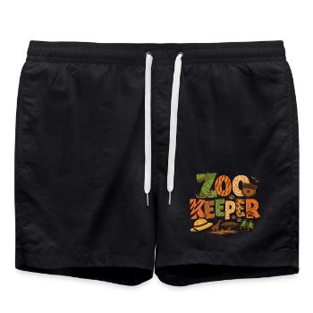 Zoo Keeper Zookeeper Safari Pattern Outfit - Swim Trunks - black - Front - AI Model Male 185 light (185cm)