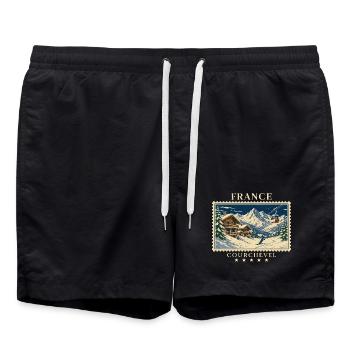 Frankreich Courchevel Vintage Reisemarke - Badeshorts - Schwarz - Vorne - AI Model Male 185 light (185cm)