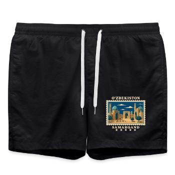 Usbekistan Samarqand Vintage Reisemarke - Badeshorts - Schwarz - Vorne - AI Model Male 185 light (185cm)