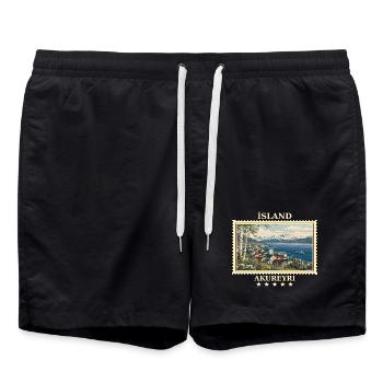 Island Akureyri Vintage Reisemarke - Badeshorts - Schwarz - Vorne - AI Model Male 185 light (185cm)