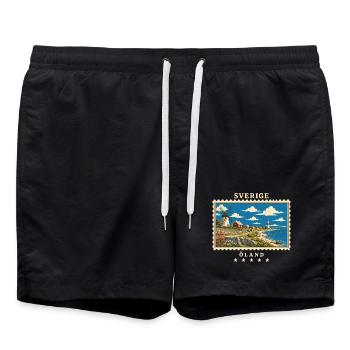 Schweden Öland Vintage Reisemarke - Badeshorts - Schwarz - Vorne - AI Model Male 185 light (185cm)