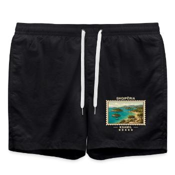 Albanien Ksamil Vintage Reisemarke - Badeshorts - Schwarz - Vorne - AI Model Male 185 light (185cm)