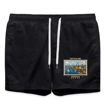Deutschland Konstanz Vintage Reisemarke - Badeshorts - Schwarz - Vorne - AI Model Male 185 light (185cm)