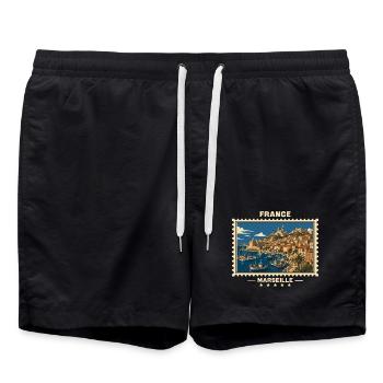 France Marseille Vintage Travel Brand - Short de bain - noir - Devant - AI Model Male 185 light (185cm)