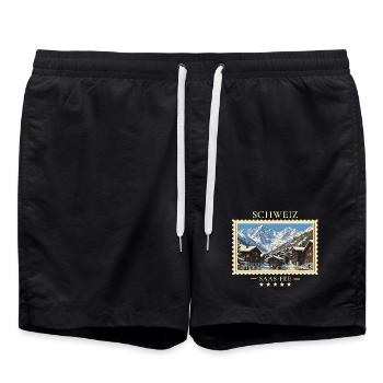Schweiz Saas-Fee Winter Vintage Reisemarke - Badeshorts - Schwarz - Vorne - AI Model Male 185 light (185cm)