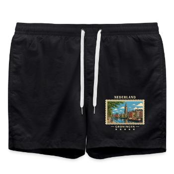 Nederland Groningen Vintage Reisemarke - Badeshorts - Schwarz - Vorne - AI Model Male 185 light (185cm)