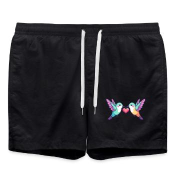 Colibri oiseau couple amour Saint-Valentin - Short de bain - noir - Devant - AI Model Male 185 light (185cm)