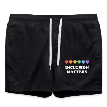 Inklusion ist wichtig Regenbogenherzen - Badeshorts - Schwarz - Vorne - AI Model Male 185 light (185cm)