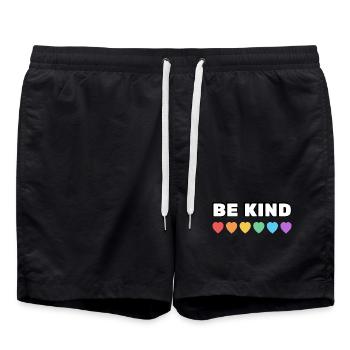 Sei freundlich Regenbogenherzen LGBT Stolz - Badeshorts - Schwarz - Vorne - AI Model Male 185 light (185cm)