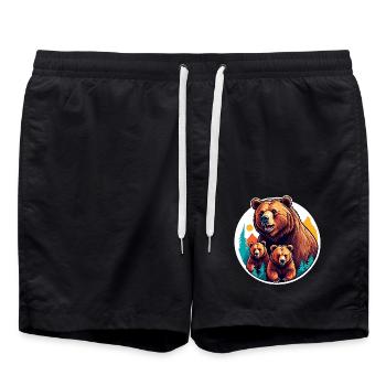 Maman grizzli avec enfants - Short de bain - noir - Devant - AI Model Male 185 light (185cm)