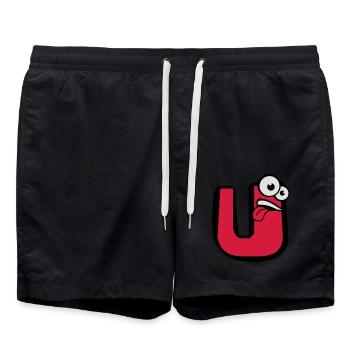 U buchstabe name schreiben cartoon comic gesicht l - Badeshorts - Schwarz - Vorne - AI Model Male 185 light (185cm)