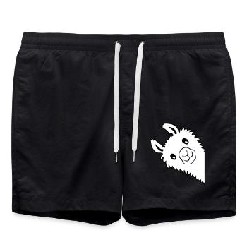 Lama looks sideways - Swim Trunks - black - Front - AI Model Male 185 light (185cm)
