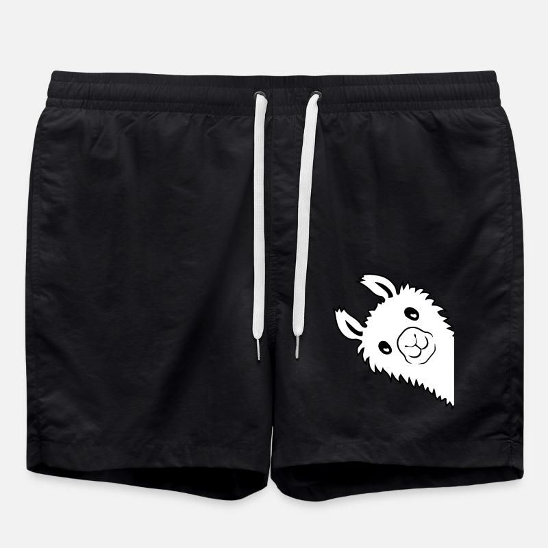 Lama looks sideways - Swim Trunks - black