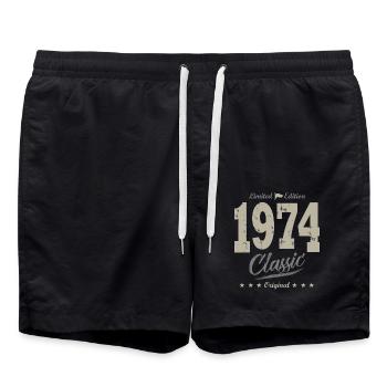 né en 1974 cadeau vintage anniversaire 49 ans - Short de bain - noir - Devant - AI Model Male 185 light (185cm)