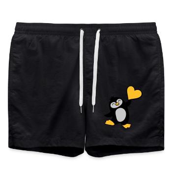 Un pingouin amical montre du cœur - Short de bain - noir - Devant - AI Model Male 185 light (185cm)