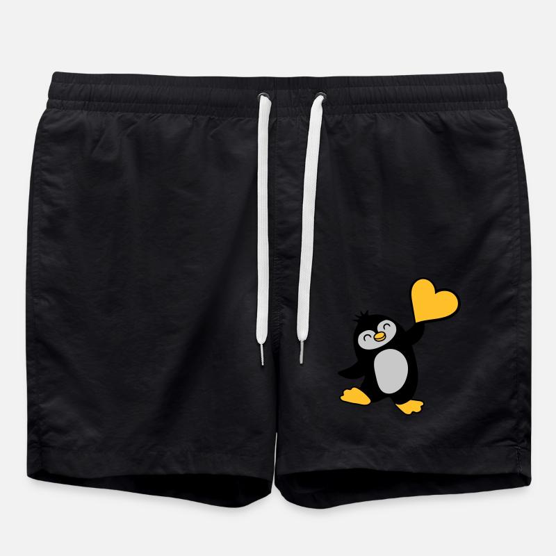 Friendly penguin shows heart - Swim Trunks - black