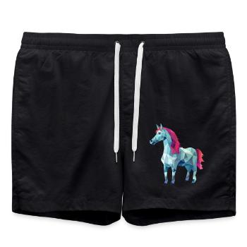 White Horse in Pink Polygon Art Design - Swim Trunks - black - Front - AI Model Male 185 light (185cm)