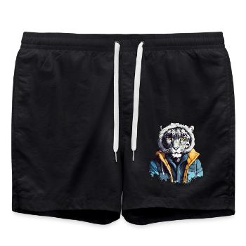 Streetstyle Schneeleopard | Leoparden-Liebhaber - Badeshorts - Schwarz - Vorne - AI Model Male 185 light (185cm)