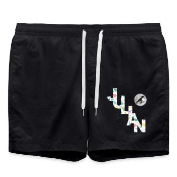 JULIAN - Schöner Jungen Name mit Dinosaurier - Badeshorts - Schwarz - Vorne - AI Model Male 185 light (185cm)