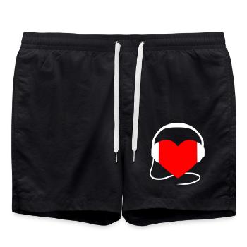 Herz mit Kopfhörer Musik Hören Liebe Logo Symbol - Badeshorts - Schwarz - Vorne - AI Model Male 185 light (185cm)