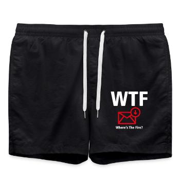 WTF T-Shirt - Where's The Fire? 02 - Swim Trunks - black - Front - AI Model Male 185 light (185cm)