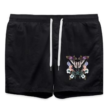 Queue d’aronde papillon avec des fleurs - Short de bain - noir - Devant - AI Model Male 185 light (185cm)