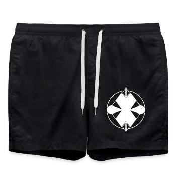 Schlankes weißes Logo – symmetrisches und universelles Design - Badeshorts - Schwarz - Vorne - AI Model Male 185 light (185cm)