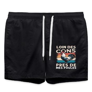 Loin Des Cons Près de Mes Poules Humour Vintage - Short de bain - noir - Devant - AI Model Male 185 light (185cm)