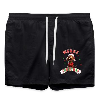 Merry Christmas Dachshund cute Santa Dog - Swim Trunks - black - Front - AI Model Male 185 light (185cm)