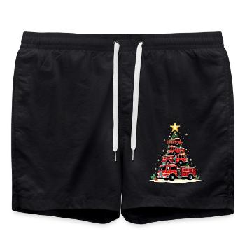 Camion de pompiers drôle, Camion de pompiers, Noël - Short de bain - noir - Devant - AI Model Male 185 light (185cm)