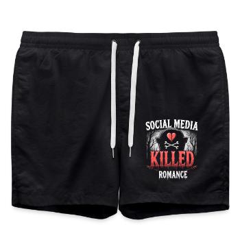 Social Media Killed the Romance | Relationship - Badeshorts - Schwarz - Vorne - AI Model Male 185 light (185cm)