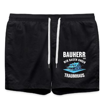 BAUHERR 2025 WIR BAUEN UNSER TRAUMHAUS - Badeshorts - Schwarz - Vorne - AI Model Male 185 light (185cm)