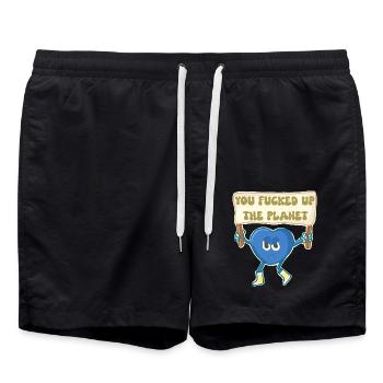 Climate activist retro mascot - Swim Trunks - black - Front - AI Model Male 185 light (185cm)