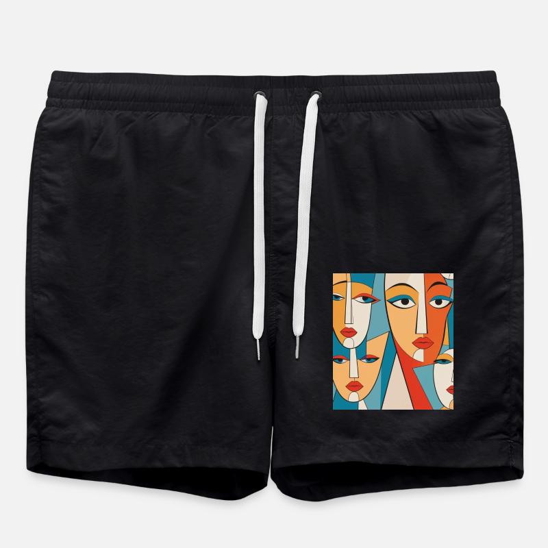 Abstrakte Gesichter - Badeshorts - Schwarz