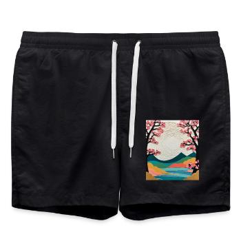 Paysage avec des arbres en fleurs - Short de bain - noir - Devant - AI Model Male 185 light (185cm)