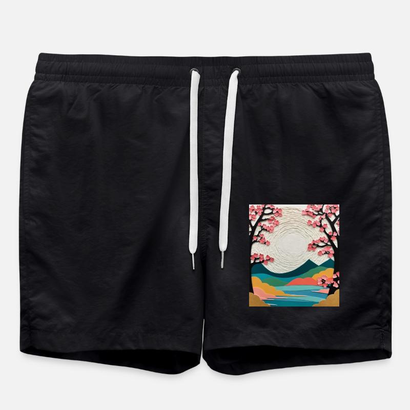 Landschaft mit blühenden Bäumen - Badeshorts - Schwarz